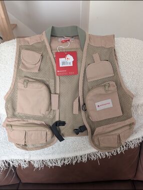 Beige Utility Fishing Vest with Multiple Pockets